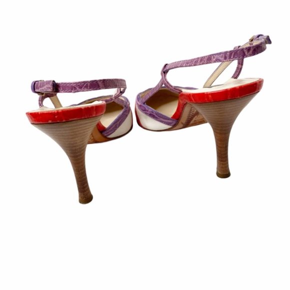 Sergio Rossi leather and canvas slingback heels - Picture 5 of 7